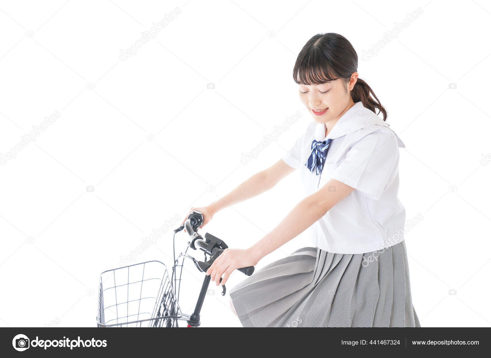 Girl School Uniform Bike Student Going School Bike Stock Photo by