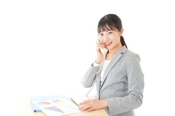 Ung Affärskvinna Som Använder Telefon — Stockfoto