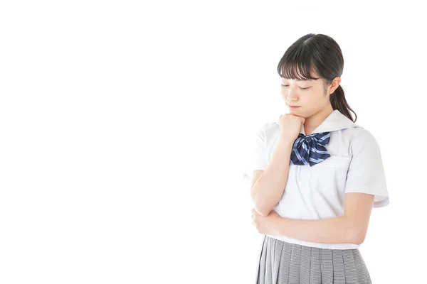 Junge Studentin Uniform Denkt Über Bildung Nach — Stockfoto