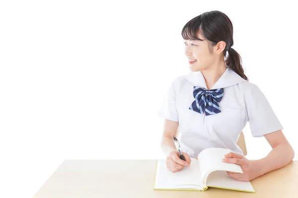 Joven Estudiante Uniforme Aislado Blanco — Foto de Stock