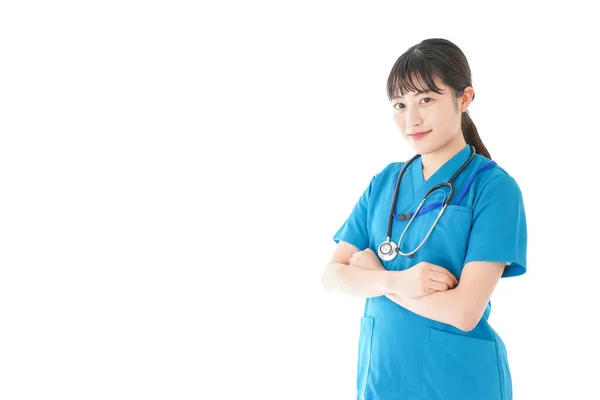 Porträtt Leende Ung Sjuksköterska Uniform — Stockfoto