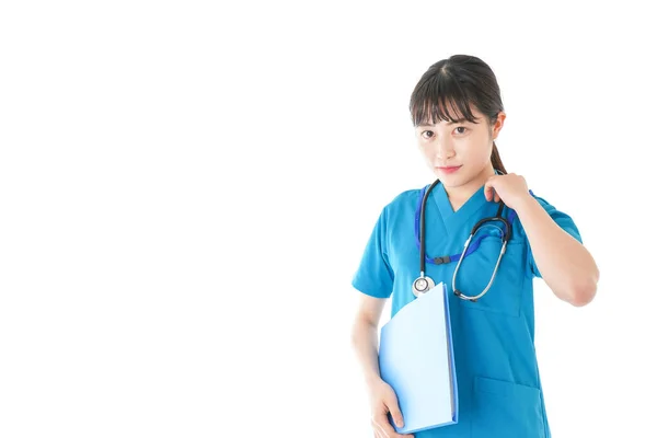 Porträtt Leende Ung Sjuksköterska Uniform — Stockfoto