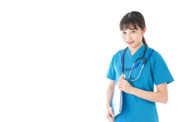 Portrait Jeune Infirmière Souriante Uniforme — Photo