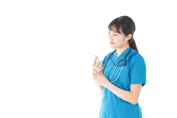 Porträtt Leende Ung Sjuksköterska Uniform — Stockfoto