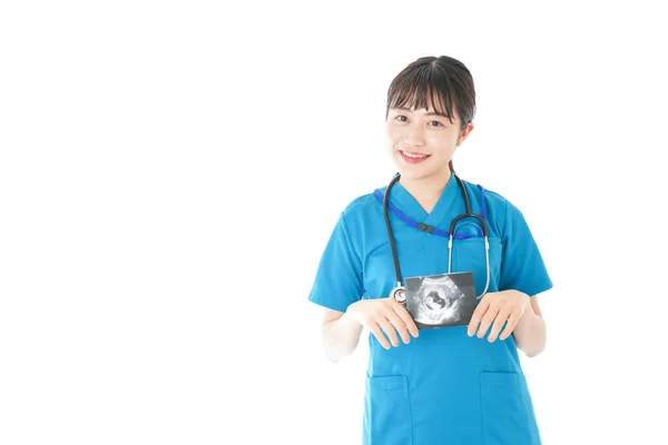 Jovem Enfermeira Com Imagem Eco — Fotografia de Stock