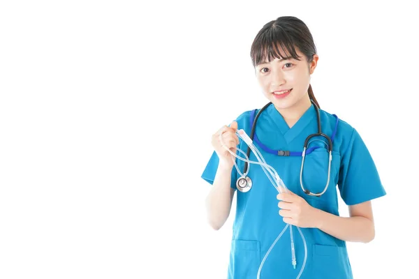 Young Nurse Using Drip — Stock Photo, Image