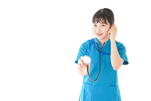 Young Nurse Using Stethoscope — Stock Photo, Image