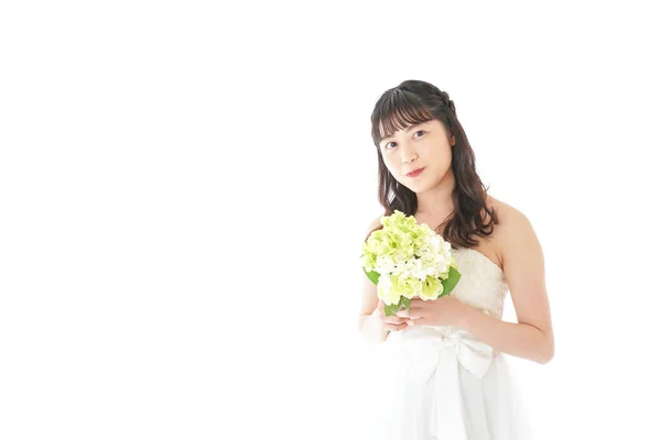 Young Woman Dress Having Bouquet — Stock Photo, Image