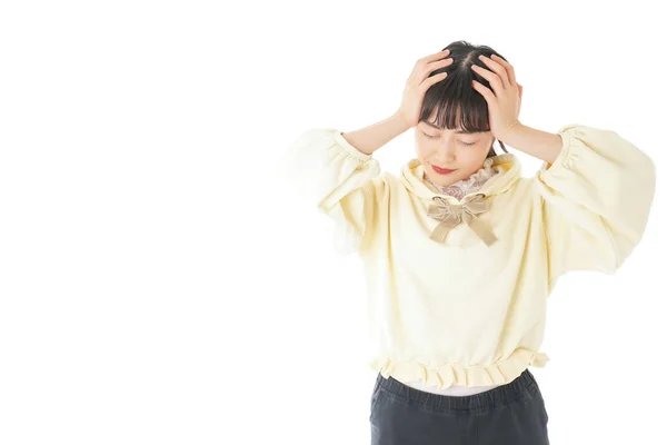 Young Woman Suffering Headache Mulher Jovem Que Sofre Dor Cabeça — Fotografia de Stock