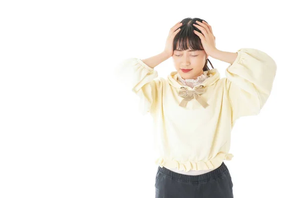 Young Woman Suffering Headache Mulher Jovem Que Sofre Dor Cabeça — Fotografia de Stock