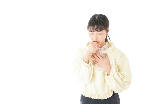 Young Woman Suffering Sore Throat Mujer Joven Que Sufre Dolor — Foto de Stock