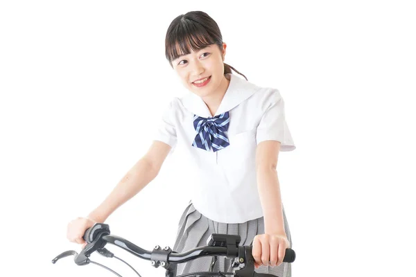 Genç Öğrenci Bisikletle Okula Gidiyor — Stok fotoğraf