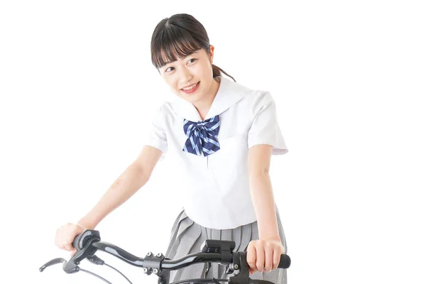 Młody Student Uczęszczający Szkoły Rowerem — Zdjęcie stockowe