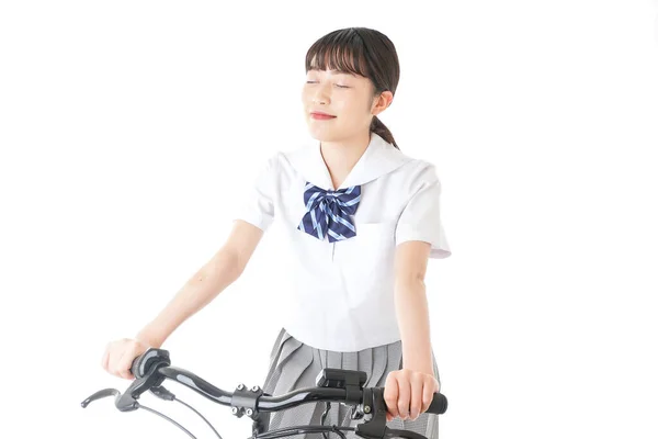 Ung Elev Som Går Skolan Med Cykel — Stockfoto