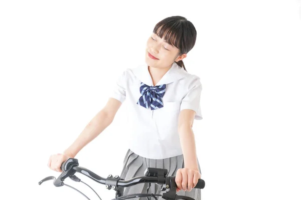 Jovem Estudante Indo Para Escola Bicicleta — Fotografia de Stock