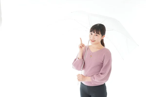 Jovem Mulher Asiática Segurando Guarda Chuva — Fotografia de Stock