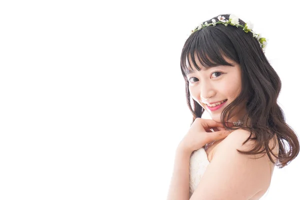 Jonge Aziatische Vrouw Bruids Jurk Met Glimlach — Stockfoto