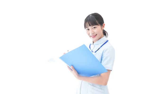 Porträtt Leende Ung Sjuksköterska Uniform — Stockfoto