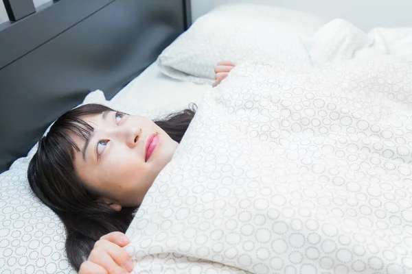 Young Women Wake Morning Getting Out Bed — Stock Photo, Image