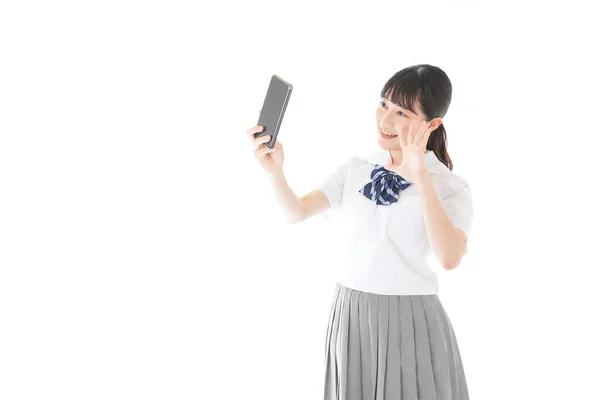 Jovem Estudante Usando Smartphone — Fotografia de Stock
