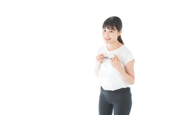 Joven Asiático Mujer Posando Con Gafas Aislado Blanco —  Fotos de Stock