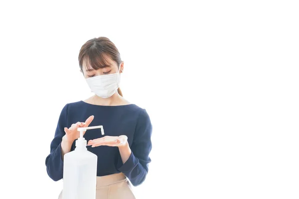 Young Woman Making Disinfection Showing Sign — Stock Photo, Image