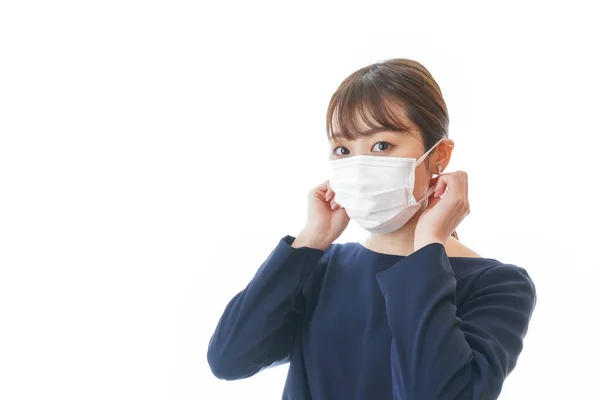 Jong Aziatisch Vrouw Dragen Gezicht Masker — Stockfoto