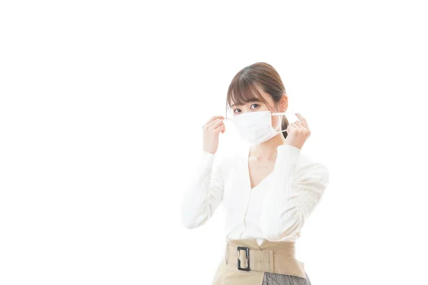 Jong Aziatisch Vrouw Dragen Gezicht Masker — Stockfoto