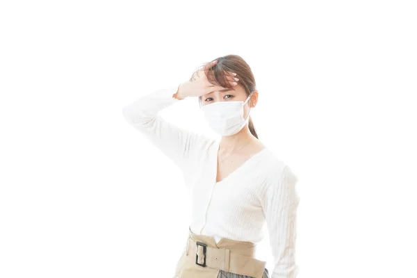 Young Woman Wearing Mask Giving Sign — Stock Photo, Image