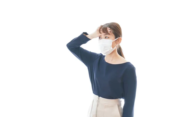 Young Woman Wearing Mask Having Symptoms Cough — Stock Photo, Image