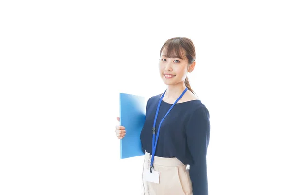 Young Business Woman Working Folders — Stock Photo, Image