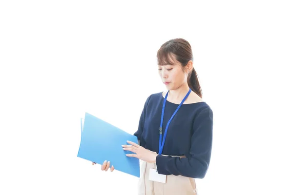 Young Business Woman Working Folders — Stock Photo, Image