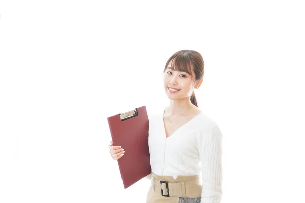 Young Woman Red Folder — Stock Photo, Image