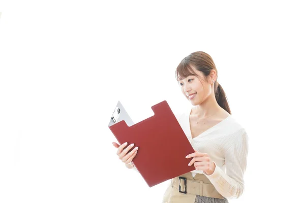 Young Woman Red Folder — Stock Photo, Image