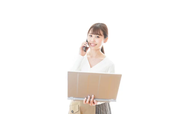 Young Woman Work Home Smile — Stock Photo, Image