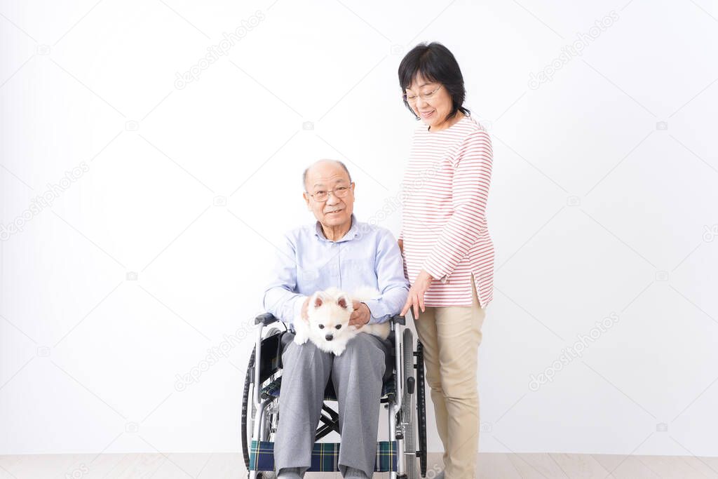 Senior couple with a dog