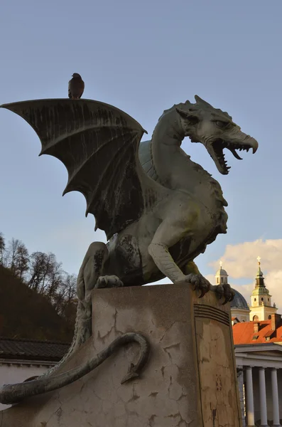 Drago di bronzo, Ponte del Drago, Lubiana, Slovenia — Foto Stock