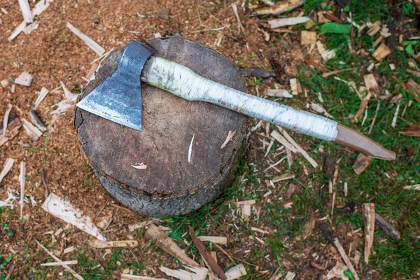 Fotografía Sobre Tema Hacha Acero Grande Con Mango Madera Hacha — Foto de Stock