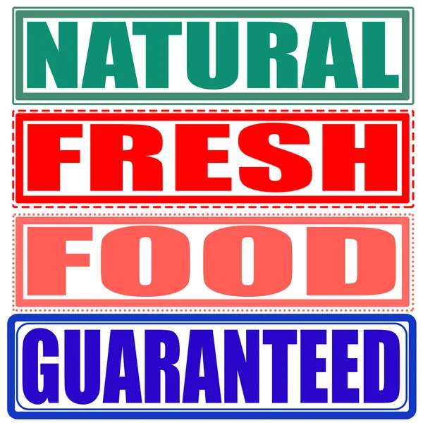 Natural,fresh,food,guaranteed set stamp — Stock Vector