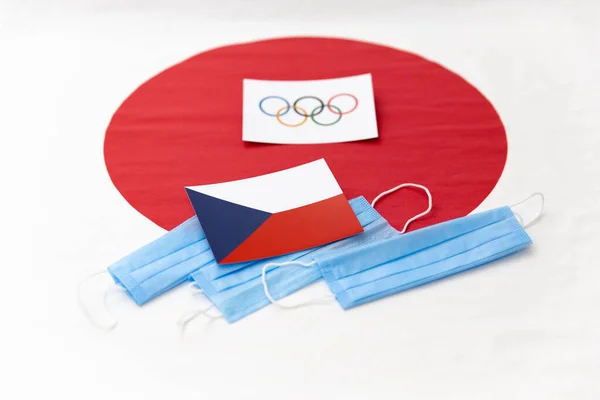 Mari Rusland Juni 2021 Tsjechië Tsjechische Vlag Met Blauwe Maskers — Stockfoto