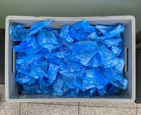 Blue Shoe Covers Plastic Polyethylene Material Plastic Box Visitors Customers — 스톡 사진