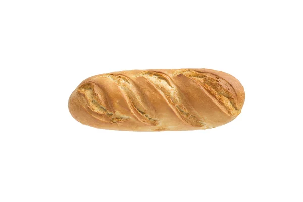 Franskt bröd baguette på en vit bakgrund, tillverkad av mjöl. bakning, ovanifrån, sidovy. utrymme för text .. — Stockfoto