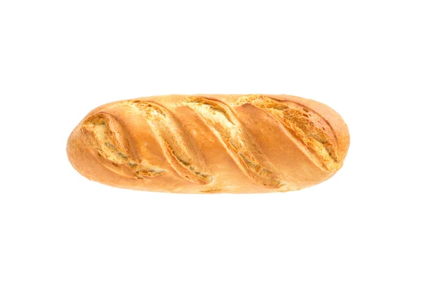 Franskt bröd baguette på en vit bakgrund, tillverkad av mjöl. bakning, ovanifrån, sidovy. utrymme för text .. — Stockfoto