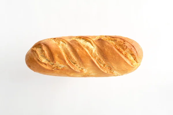 French bread baguette on a white background, made from flour. baking, top view, side view. space for text .. — Stock Photo, Image