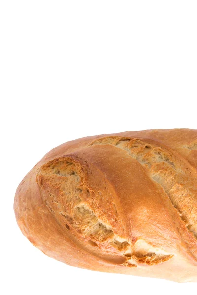 Franskt bröd baguette på en vit bakgrund, tillverkad av mjöl. bakning, ovanifrån, sidovy. utrymme för text .. — Stockfoto