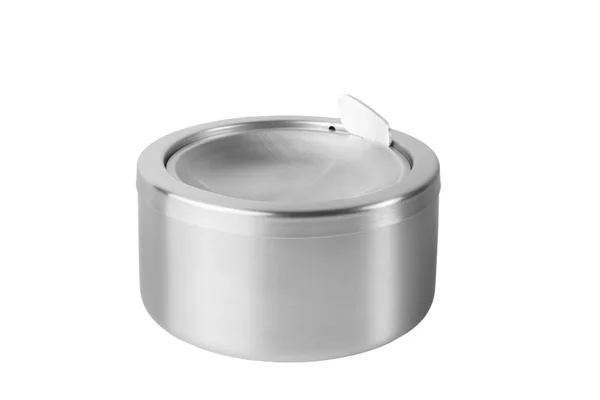 Ashtray made of brushed inox. the product of metal on a white background. — Stock Photo, Image