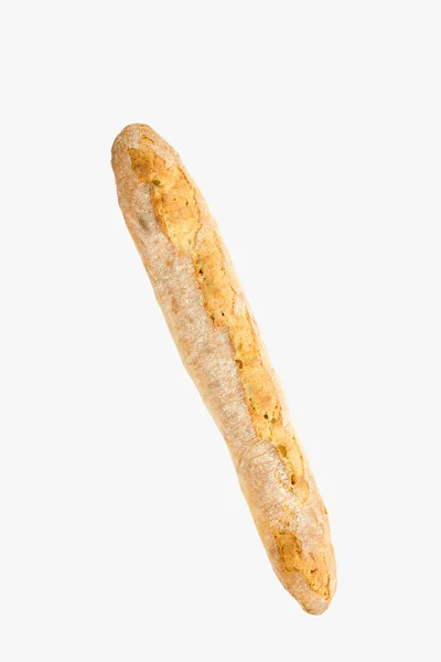 Baguette de pan francés sobre fondo blanco, hecha de harina. hornear, vista superior, vista lateral. espacio para texto  .. —  Fotos de Stock