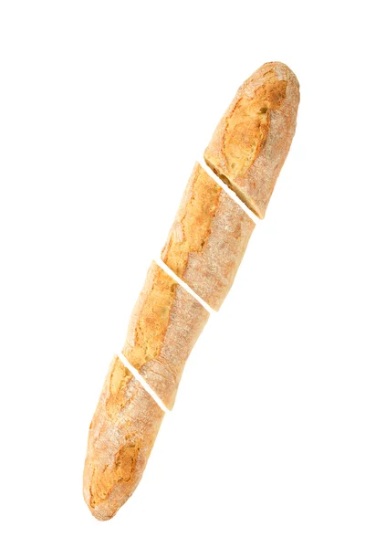 Franskt bröd baguette på en vit bakgrund, tillverkad av mjöl. bakning, ovanifrån, sidovy. utrymme för text .. — Stockfoto