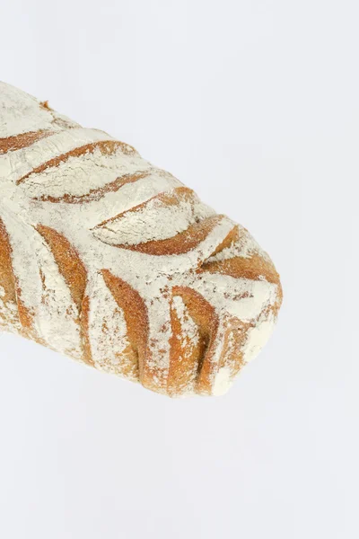 Francia kenyér, fehér alapon. Nézd meg felülről. termék Liszt nemz — Stock Fotó