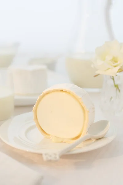 Photo dairy product in a light key. still life in white.